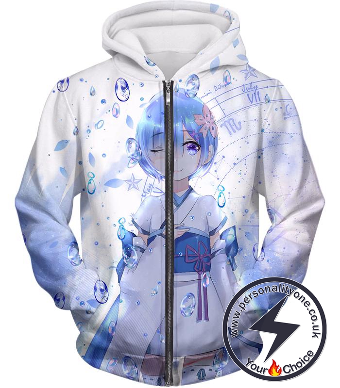 Re:Zero Super Cute Water Magic User Maid Rem Zip Up Hoodie